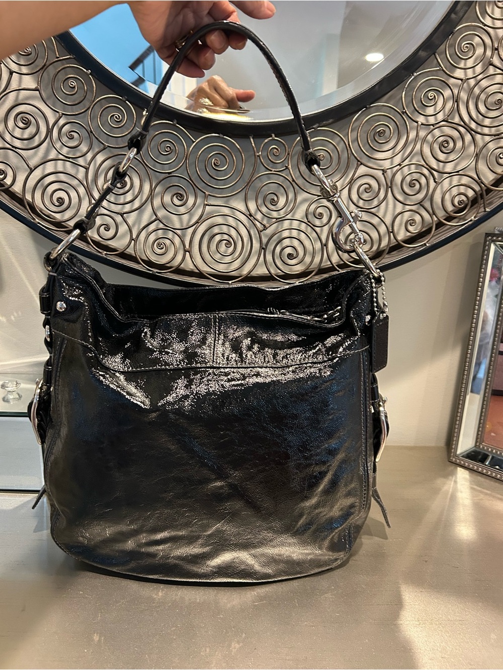 Coach Black Patent Leather Shoulder Bag with Silver Hardware - Picture 2 of 12